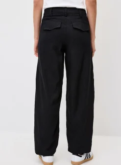 Linen-blend barrel-leg dress pant