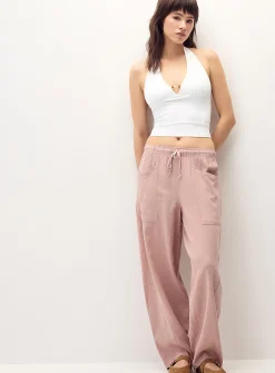 Linen-blend barrel-leg pant