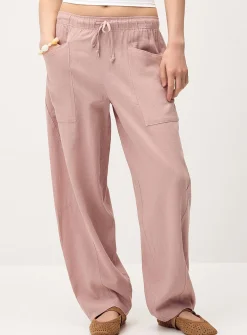 Linen-blend barrel-leg pant
