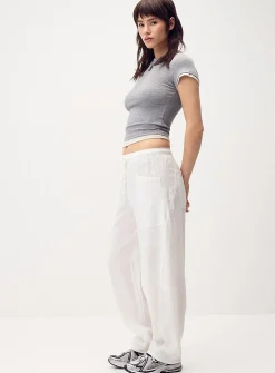 Linen-blend barrel-leg pant