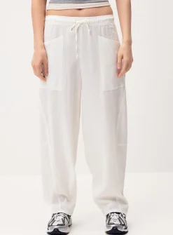 Linen-blend barrel-leg pant