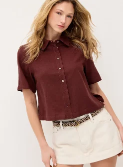 Linen-blend boxy-fit shirt