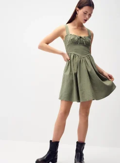 Linen-blend bustier-effect minidress