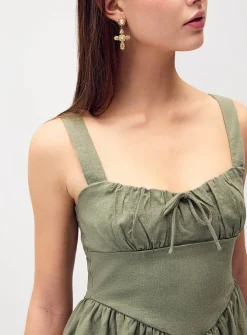 Linen-blend bustier-effect minidress