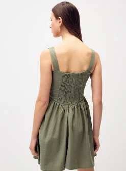 Linen-blend bustier-effect minidress