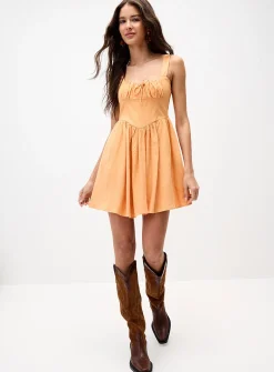 Linen-blend bustier-effect minidress