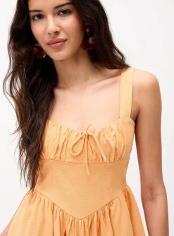 Linen-blend bustier-effect minidress