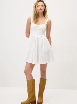 Linen-blend bustier-effect minidress