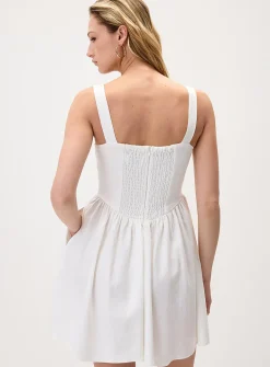 Linen-blend bustier-effect minidress