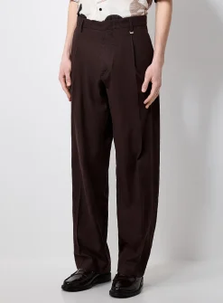Linen-blend chocolate-brown pant