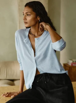 Linen-blend fine-knit cardigan
