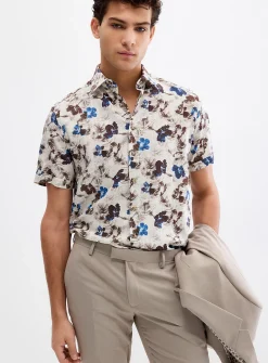 Linen-blend floral shirt
