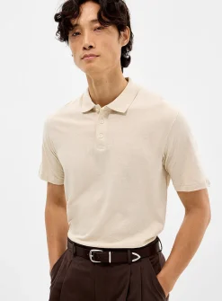 Linen-blend jersey polo