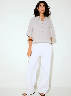 Linen-blend loose cropped shirt