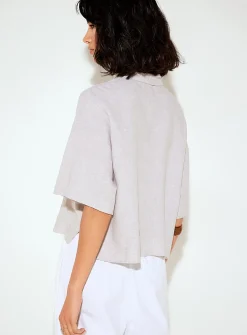 Linen-blend loose cropped shirt