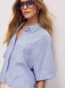 Linen-blend loose cropped shirt