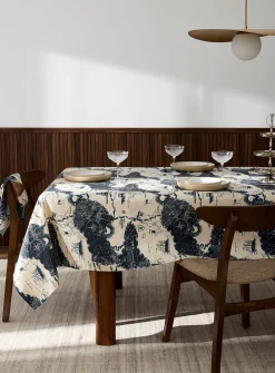 Linen-blend map tablecloth