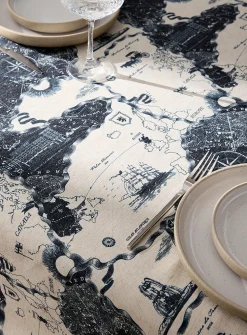 Linen-blend map tablecloth