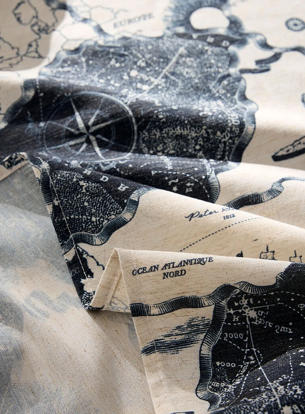 Linen-blend map tablecloth