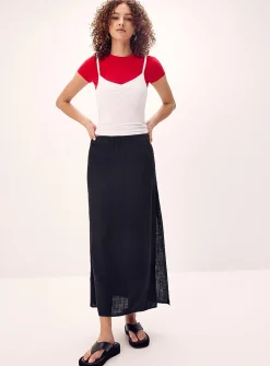 Linen-blend maxi skirt