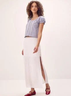 Linen-blend maxi skirt