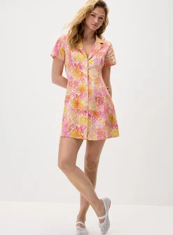 Linen-blend notched collar shirtdress