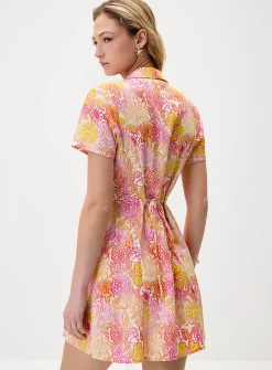 Linen-blend notched collar shirtdress