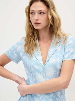 Linen-blend notched collar shirtdress