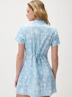 Linen-blend notched collar shirtdress