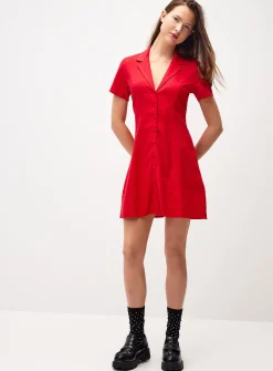 Linen-blend notched collar shirtdress