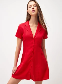 Linen-blend notched collar shirtdress