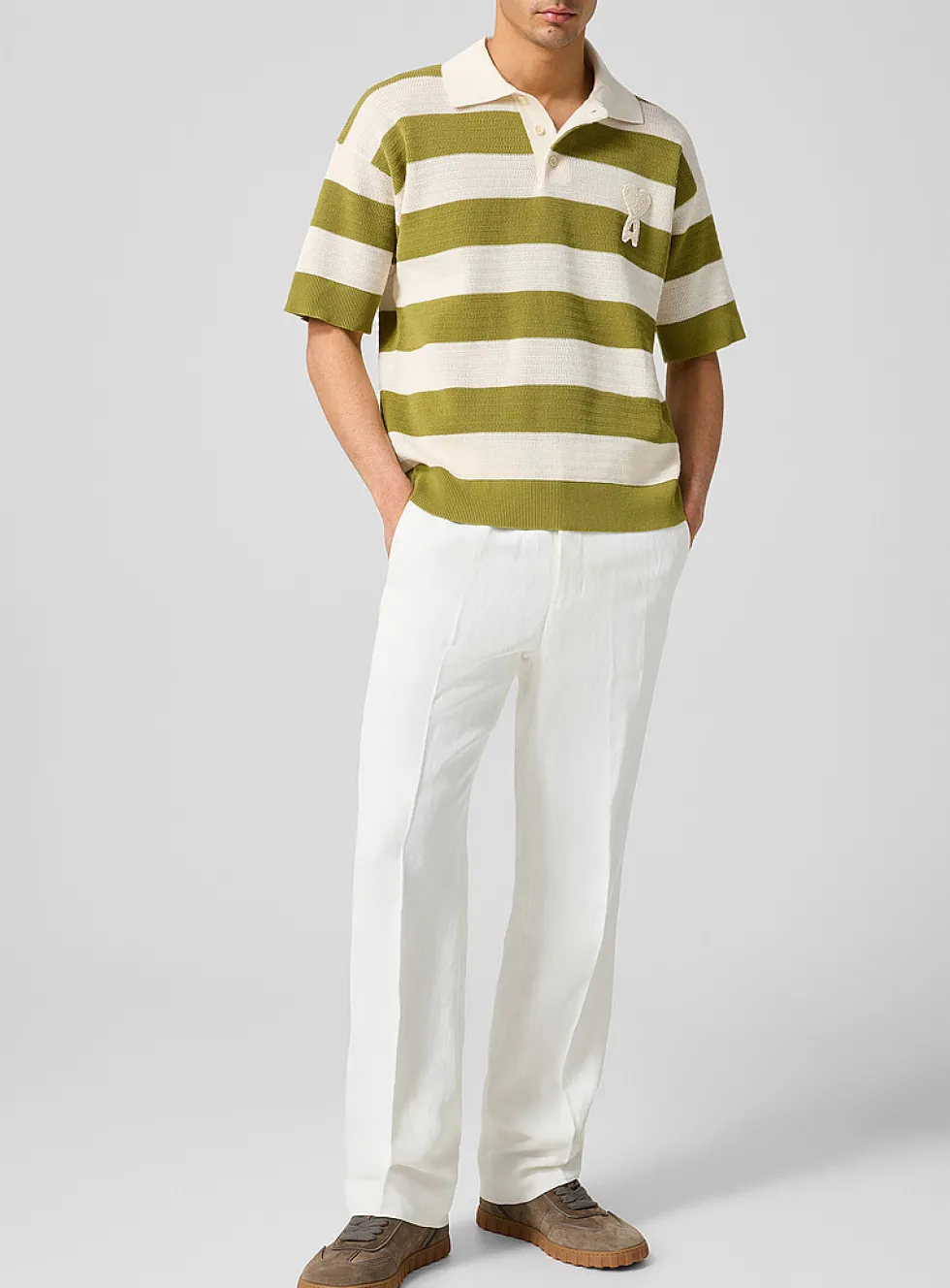 Linen-blend pleated straight-leg jean