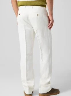 Linen-blend pleated straight-leg jean