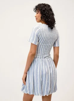 Linen-blend smocked balloon dress