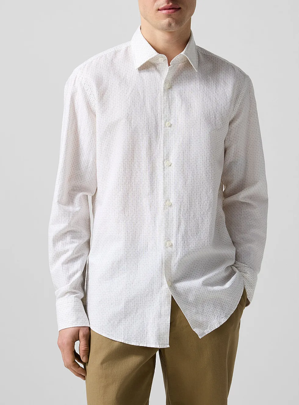 Linen-cotton microprint shirt