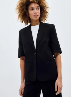 Linen-cotton short-sleeve blazer