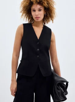 Linen-cotton V-neck vest