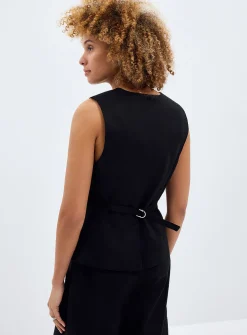 Linen-cotton V-neck vest