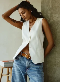 Linen-cotton V-neck vest