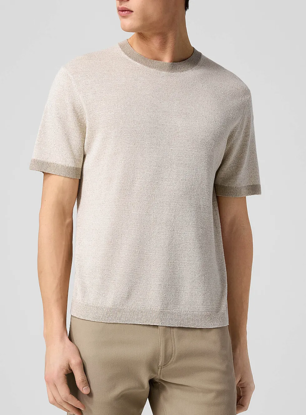 Linen-silk blend short-sleeve sweater