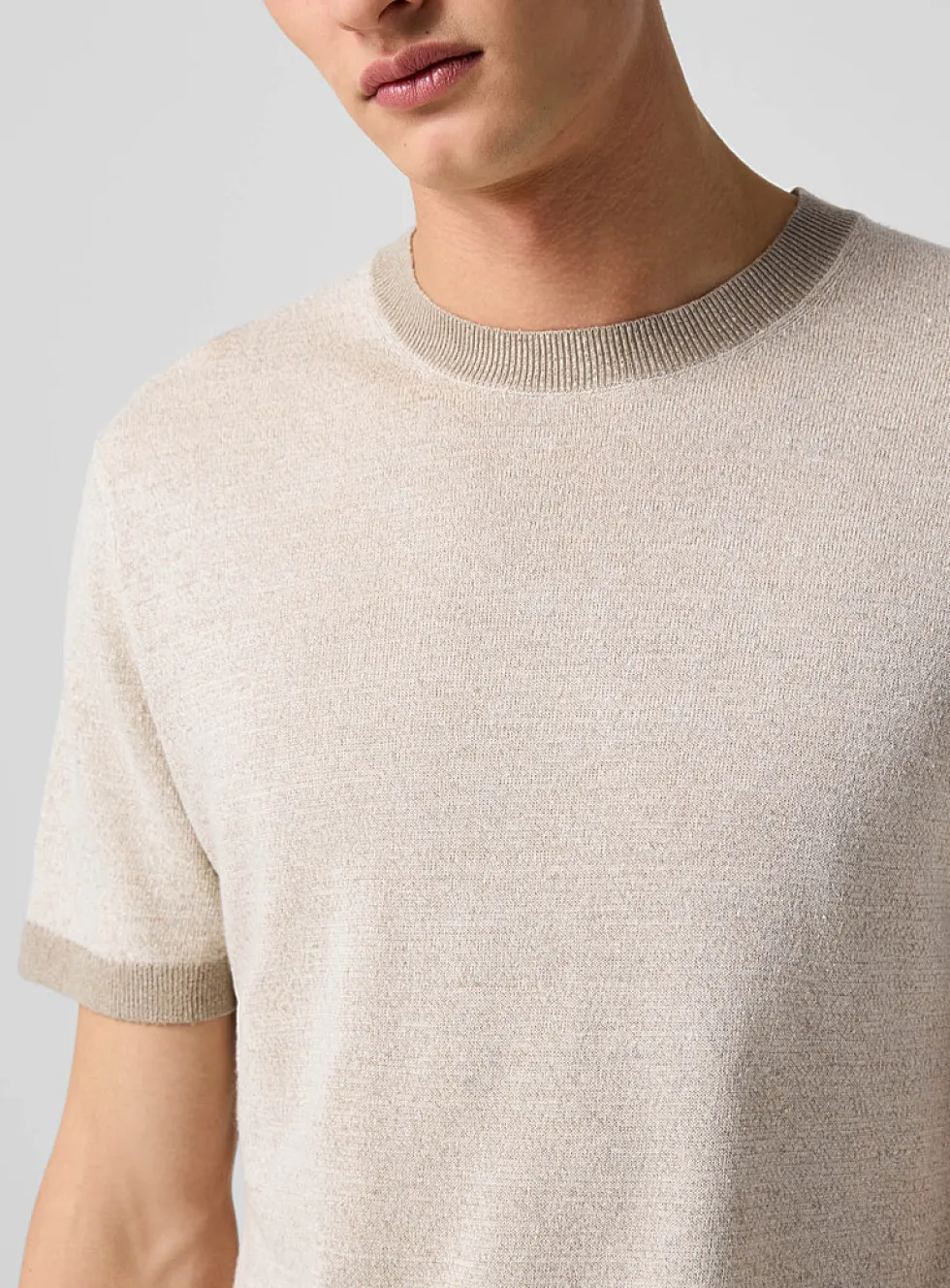 Linen-silk blend short-sleeve sweater