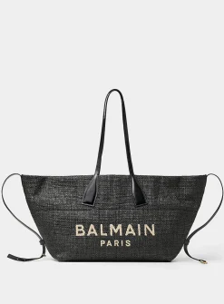 Logo faux-raffia tote bag