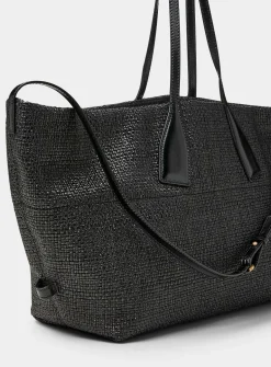 Logo faux-raffia tote bag