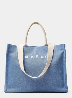 Logo small denim tote bag