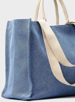 Logo small denim tote bag