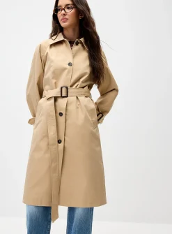 Long belted trench coat