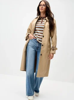 Long belted trench coat