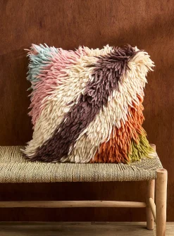 Long fringes striped removable-cover cushion
