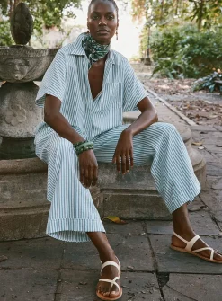 Loose blue striped seersucker shirt