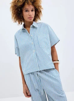 Loose blue striped seersucker shirt